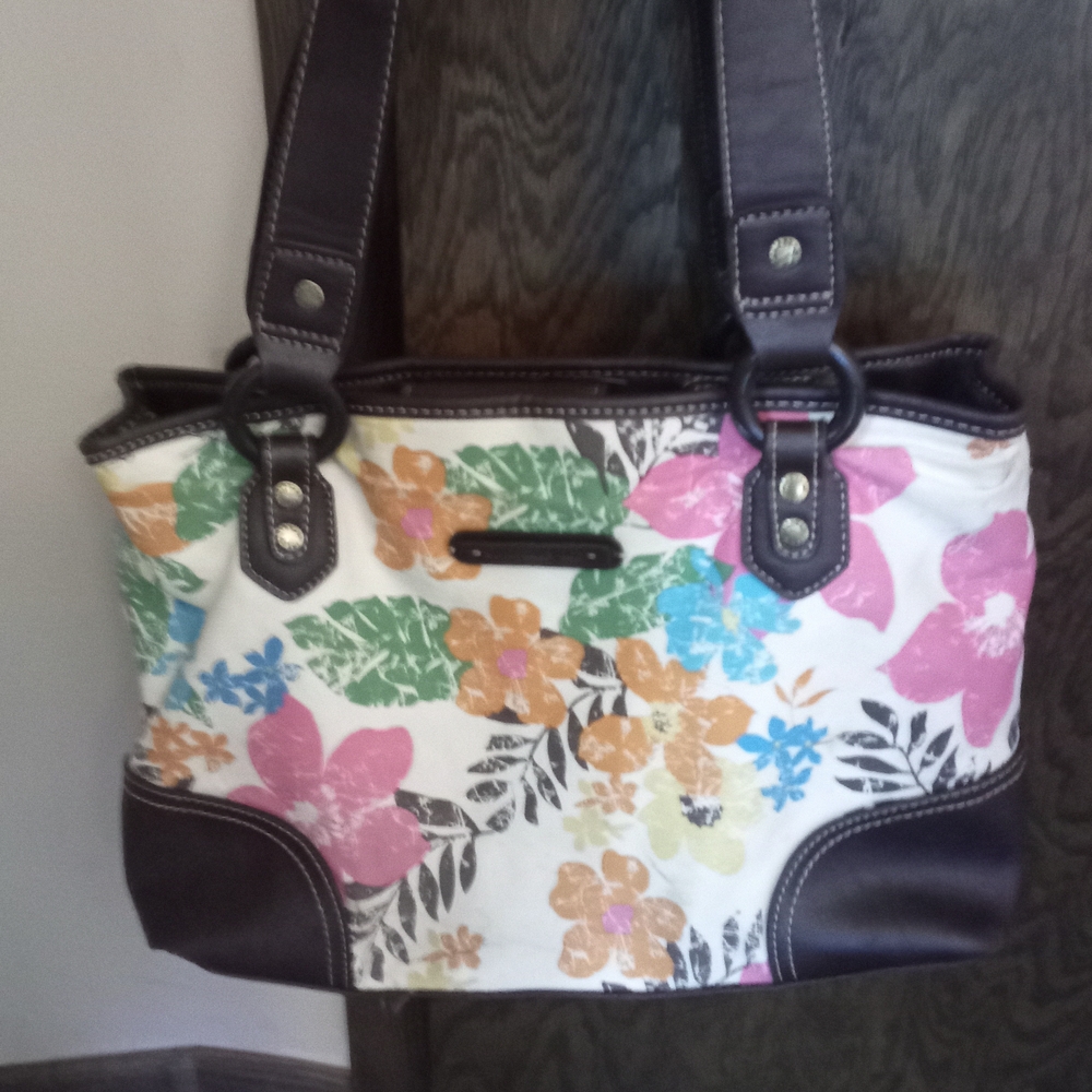 Caribbean Joe Floral Shoulder Bag with Brown Trim